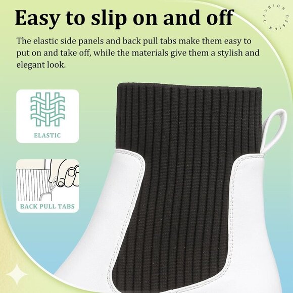 🆕 Women's Chelsea  Ankle Boots White/Black PU+PVC | Fashion Forward Style - Picture 6 of 7